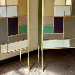 Late 20th Century Pair of Italian Wood Brass Mirror Opaline Glass Cabinets - 3678774
