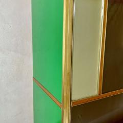 Late 20th Century Pair of Italian Wood Brass Mirror Opaline Glass Cabinets - 3678775