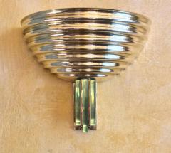 Late 20th Century Pair of Ribbed Gold Metal Emerald Green Glass Sconces - 1631614