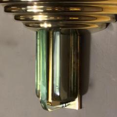 Late 20th Century Pair of Ribbed Gold Metal Emerald Green Glass Sconces - 1631615