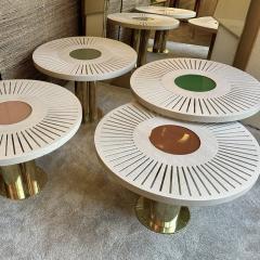 Late 20th Century Pair of Round Ash Wood w Opaline Glass Brass Coffee Tables - 3338407