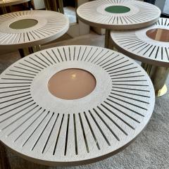 Late 20th Century Pair of Round Ash Wood w Opaline Glass Brass Coffee Tables - 3338408