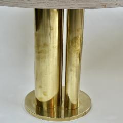 Late 20th Century Pair of Round Ash Wood w Opaline Glass Brass Side Tables - 3338419