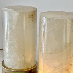 Late 20th Century Pair of Round Brass White Rock Crystal Stone Table Lamps - 2941112