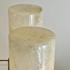 Late 20th Century Pair of Round Brass White Rock Crystal Stone Table Lamps - 2941114