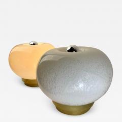 Late 20th Century Pair of Round White Murano Art Glass Brass Table Lamps - 2878167
