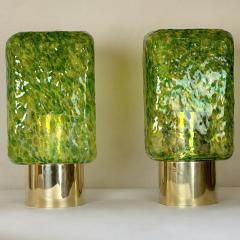 Late 20th Century Pair of Sculptural Green Murano Art Glass Brass Table Lamps - 3712825