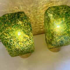 Late 20th Century Pair of Sculptural Green Murano Art Glass Brass Table Lamps - 3712827