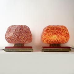 Late 20th Century Pair of Sculptural Red Murano Art Glass Brass Table Lamps - 3801325