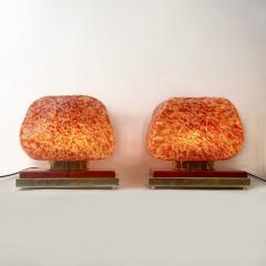 Late 20th Century Pair of Sculptural Red Murano Art Glass Brass Table Lamps - 3801326