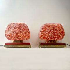 Late 20th Century Pair of Sculptural Red Murano Art Glass Brass Table Lamps - 3801327