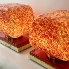 Late 20th Century Pair of Sculptural Red Murano Art Glass Brass Table Lamps - 3801328