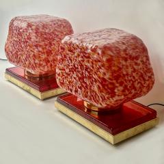 Late 20th Century Pair of Sculptural Red Murano Art Glass Brass Table Lamps - 3801329