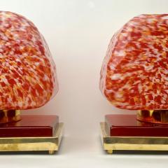 Late 20th Century Pair of Sculptural Red Murano Art Glass Brass Table Lamps - 3801331