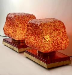 Late 20th Century Pair of Sculptural Red Murano Art Glass Brass Table Lamps - 3801333