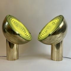 Late 20th Century Pair of Space Age Brass Green Murano Art Glass Table Lamps - 2252551