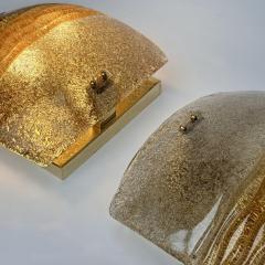 Late 20th Century Pair of Squared Brass and Amber Murano Glass Sconces - 4729900