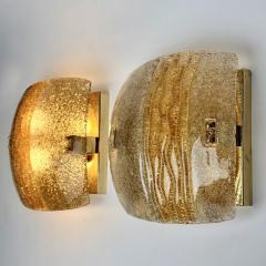 Late 20th Century Pair of Squared Brass and Amber Murano Glass Sconces - 4731647