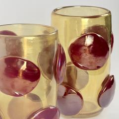 Late 20th Century Pair of Transparent Gold Murano Glass Vases w Red Applications - 4734832