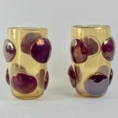Late 20th Century Pair of Transparent Gold Murano Glass Vases w Red Applications - 4734835