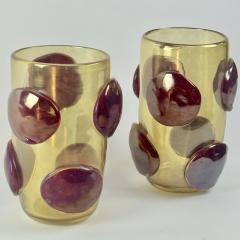 Late 20th Century Pair of Transparent Gold Murano Glass Vases w Red Applications - 4734836
