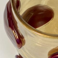 Late 20th Century Pair of Transparent Gold Murano Glass Vases w Red Applications - 4734837