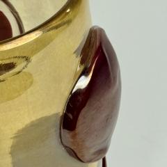 Late 20th Century Pair of Transparent Gold Murano Glass Vases w Red Applications - 4734838