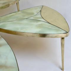Late 20th Century Pair of Triangular w Green Murano Glass Brass Coffee Tables - 3528079
