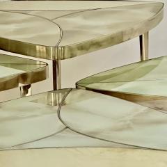Late 20th Century Pair of Triangular w Green Murano Glass Brass Coffee Tables - 3528080