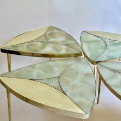Late 20th Century Pair of Triangular w Green Murano Glass Brass Coffee Tables - 3528081