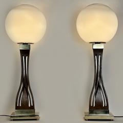 Late 20th Century Pair of Walnut Brass Faded Blown Murano Glass Table Lamps - 3421810