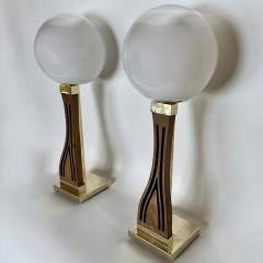 Late 20th Century Pair of Walnut Brass Faded Blown Murano Glass Table Lamps - 3421812