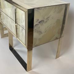 Late 20th Century Pair of Wood Brass Beige Murano Art Glass Chest of Drawers - 2301410