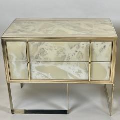 Late 20th Century Pair of Wood Brass Beige Murano Art Glass Chest of Drawers - 2301412