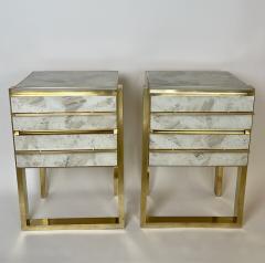 Late 20th Century Pair of Wood Brass Grey Murano Art Glass Night Stands - 2887740