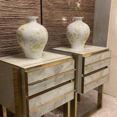 Late 20th Century Pair of Wood Brass Grey Murano Art Glass Night Stands - 2887748