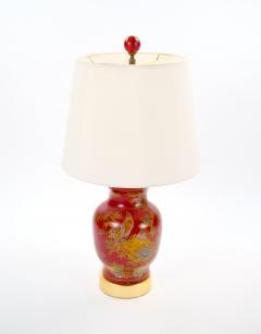 Late 20th Century Red Lacquered Hand Painted Red Gold Porcelain Table Lamps - 4086028