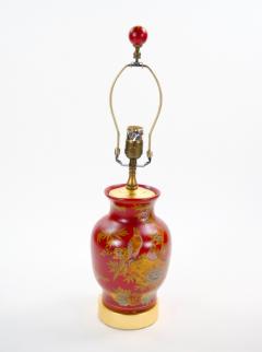 Late 20th Century Red Lacquered Hand Painted Red Gold Porcelain Table Lamps - 4086032