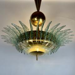 Late 20th Century Round Brass Chandelier w Light Green Textured Murano Glasses - 3273322