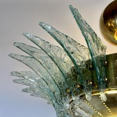 Late 20th Century Round Brass Chandelier w Light Green Textured Murano Glasses - 3273323