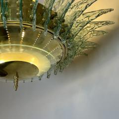 Late 20th Century Round Brass Chandelier w Light Green Textured Murano Glasses - 3273325