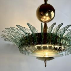 Late 20th Century Round Brass Chandelier w Light Green Textured Murano Glasses - 3273328