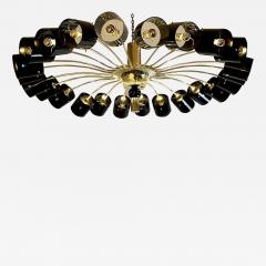 Late 20th Century Round Brass w Black Murano Glass Light Diffusers Flush Mount - 2987884