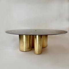 Late 20th Century Round Red Retro Painted Glass w Brass Basement Coffe Table - 2845465