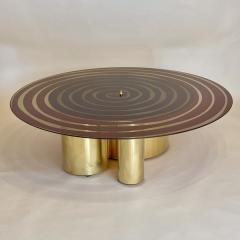 Late 20th Century Round Red Retro Painted Glass w Brass Basement Coffe Table - 2845466