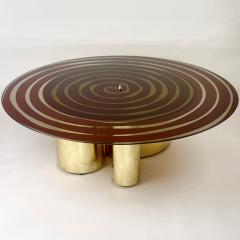 Late 20th Century Round Red Retro Painted Glass w Brass Basement Coffe Table - 2845467