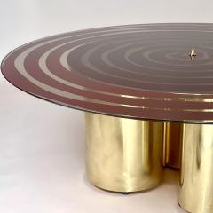 Late 20th Century Round Red Retro Painted Glass w Brass Basement Coffe Table - 2845469