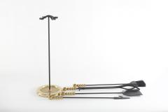 Late 20th Century Solid Brass Two Tone Fireplace Tool Set - 2108911