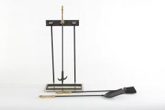 Late 20th Century Three Tone Black Brass and Silver Fireplace Tool Set - 2108879