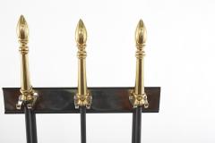 Late 20th Century Three Tone Black Brass and Silver Fireplace Tool Set - 2108892